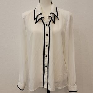 Kathy Che White Blouse with Black Trim